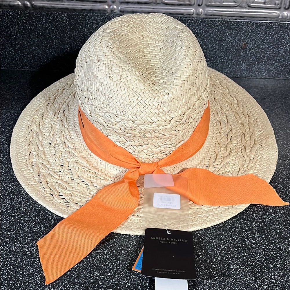 Angela & william Wide Brim Straw Fedora Floppy Sun Hat  UPF 50+